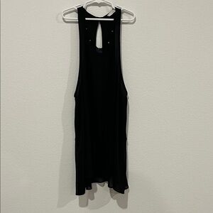 Lush Black Chiffon Tank-top with Cutout Back and Studded Neckline